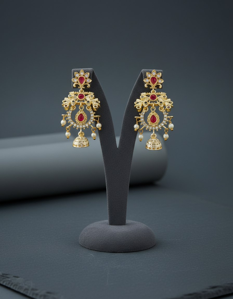 Gold Kundan Jhumka Earrings with Pearls | Wedding Jewelry for Women