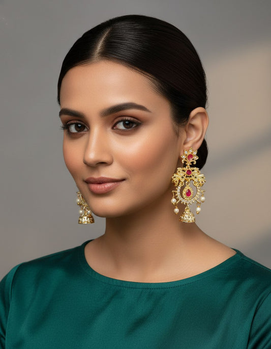 Gold Kundan Jhumka Earrings with Pearls | Wedding Jewelry for Women