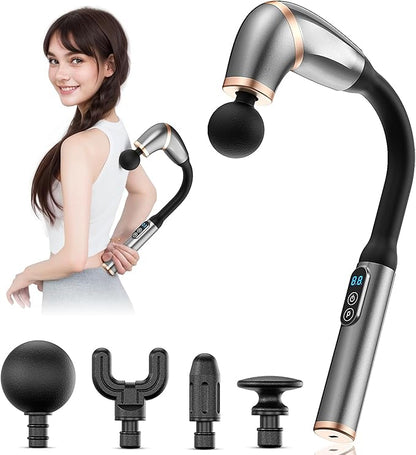 Massage Gun with Extension Handle, Percussion Massage Gun for Pain Relief, Deep Tissue Handheld Muscle Massager for Back, Neck, Shoulder, Legs&Whole Body, Grey