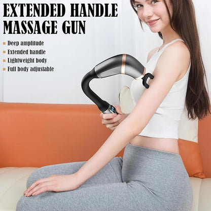 Massage Gun with Extension Handle, Percussion Massage Gun for Pain Relief, Deep Tissue Handheld Muscle Massager for Back, Neck, Shoulder, Legs&Whole Body, Grey