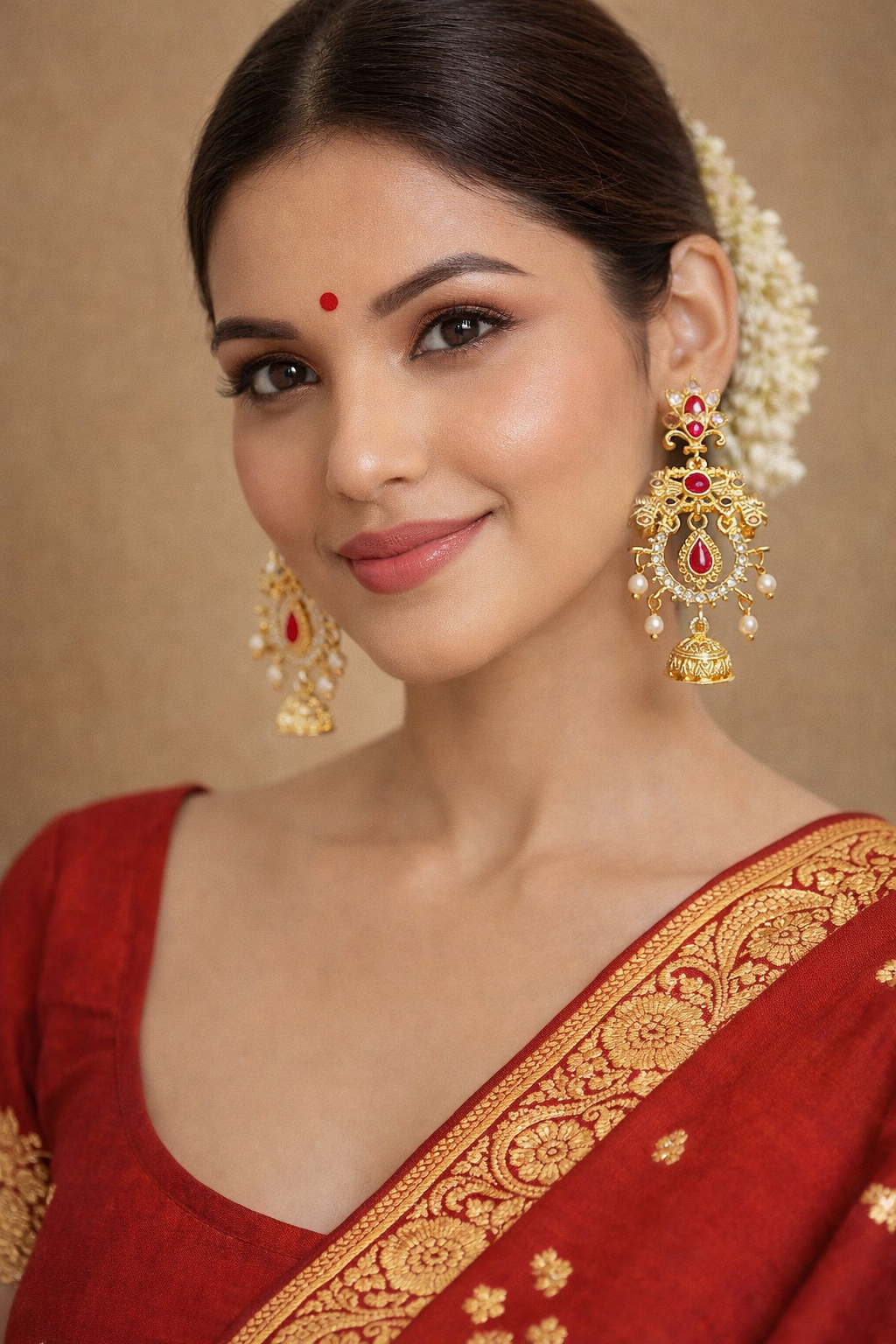 Gold Kundan Jhumka Earrings with Pearls | Wedding Jewelry for Women