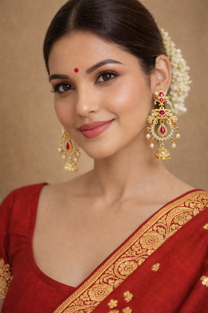Gold Kundan Jhumka Earrings with Pearls | Wedding Jewelry for Women