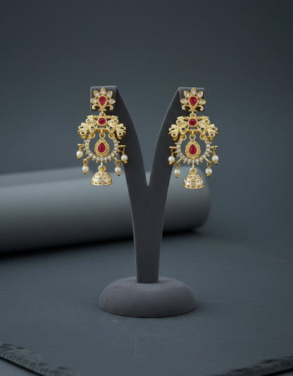 Gold Kundan Jhumka Earrings with Pearls | Wedding Jewelry for Women