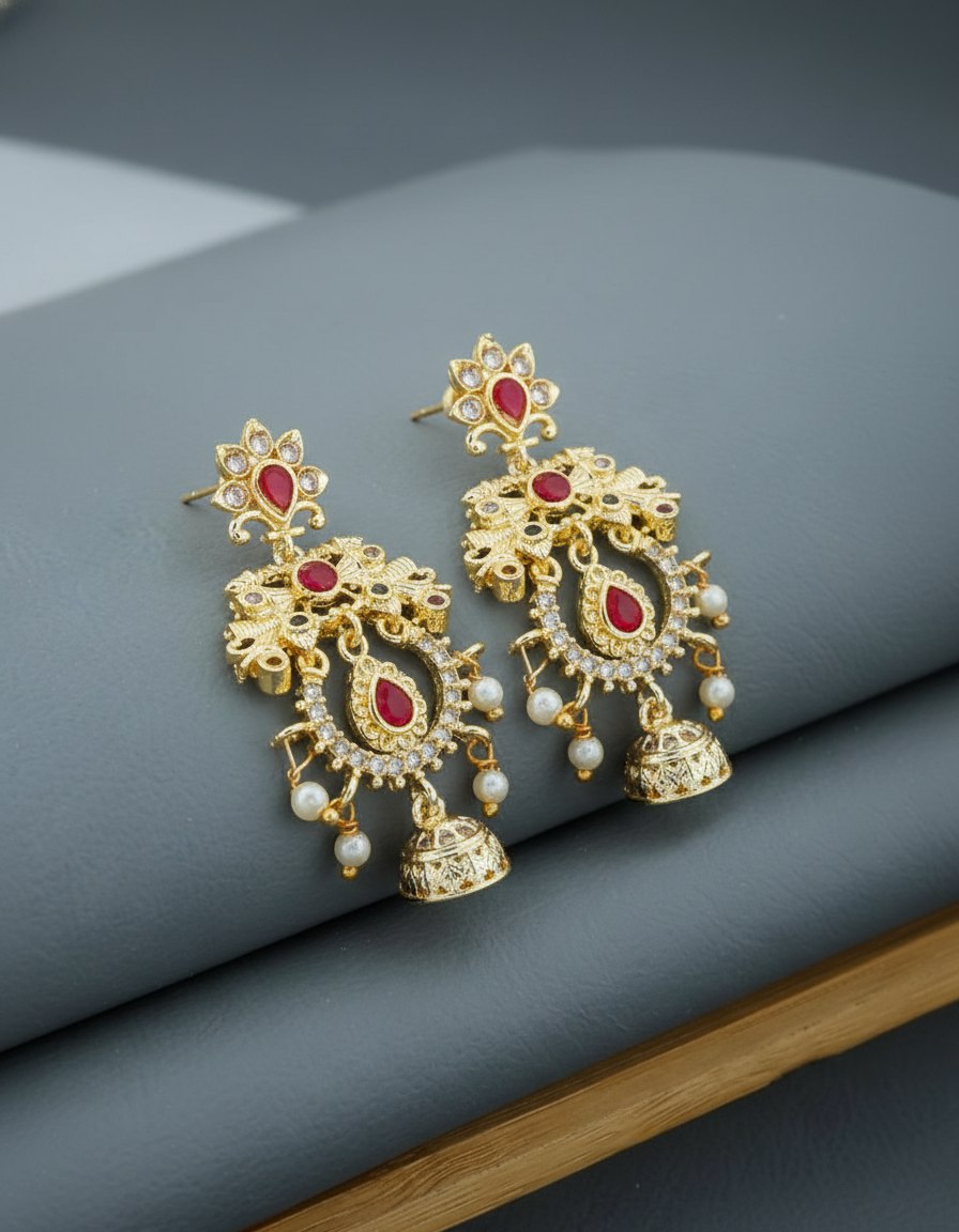 Gold Kundan Jhumka Earrings with Pearls | Wedding Jewelry for Women