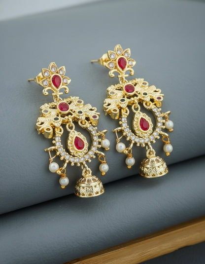 Gold Kundan Jhumka Earrings with Pearls | Wedding Jewelry for Women