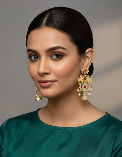 Gold Kundan Jhumka Earrings with Pearls | Wedding Jewelry for Women
